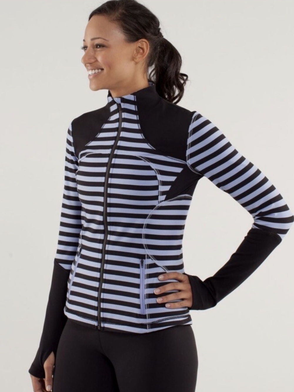 EUC Lululemon Forme Jacket Sea Stripe Polar Haze Black Yoga Running Sz 12